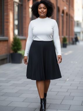 (32) Pleated A-Line Skirt - Black